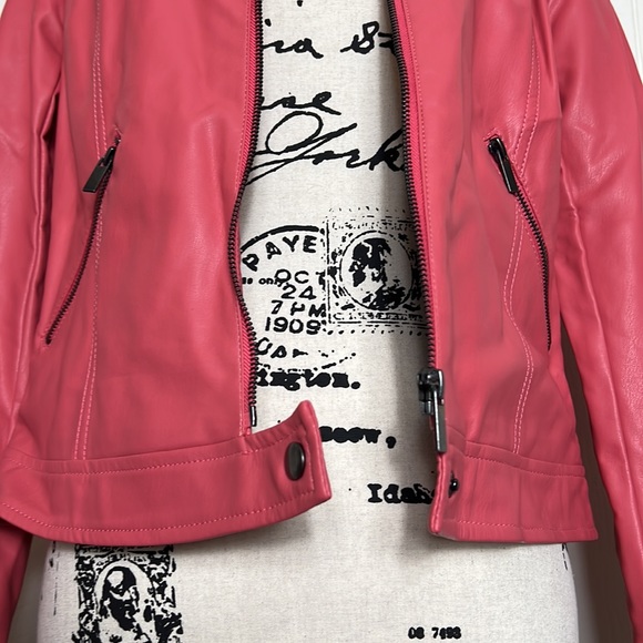 Hot Pink Faux Leather Moto Jacket - Picture 3 of 9